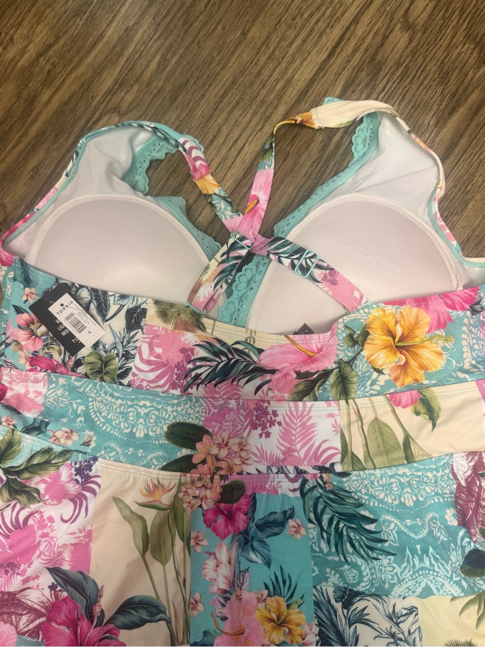 BRAND NEW Torrid Tropical Print 4X Lace Trim Racerback Swimsuit Dress - Picture 9 of 10